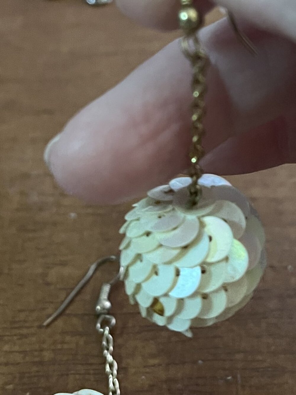 Afterthoughts Iridescent Sequin White Ball Dangle Pierced Earrings Disco Ball